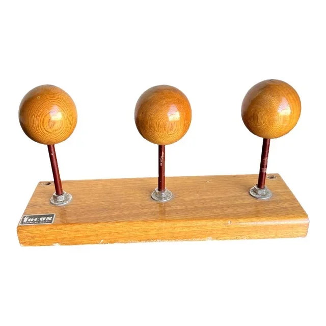 1960s Wall Coat Rack Maple Wood and Iron