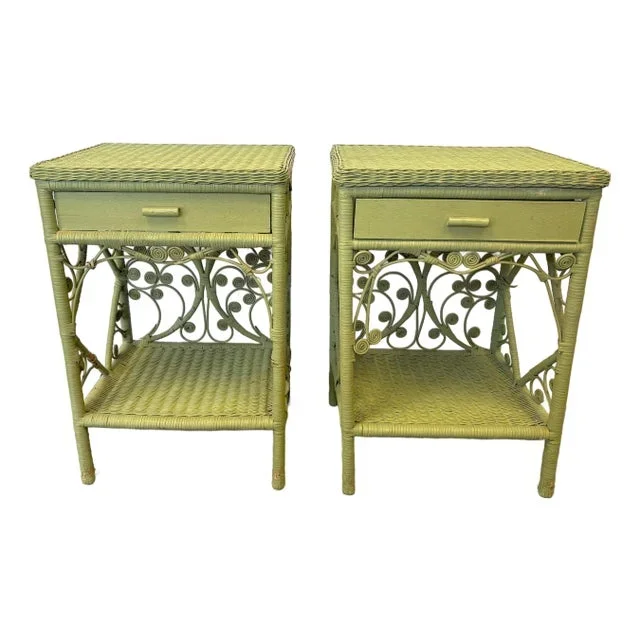 1970’s Peacock Wicker End Tables- A Pair