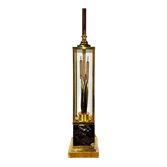 1970’s Brass Cattails, Glass and Marble Modernist Table Lamp