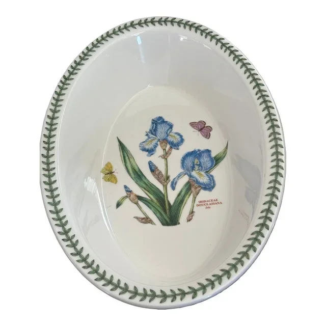 1970s Botanic Garden Portmerion Iris Deep Oval Pie Baker Casserole Serving Dish