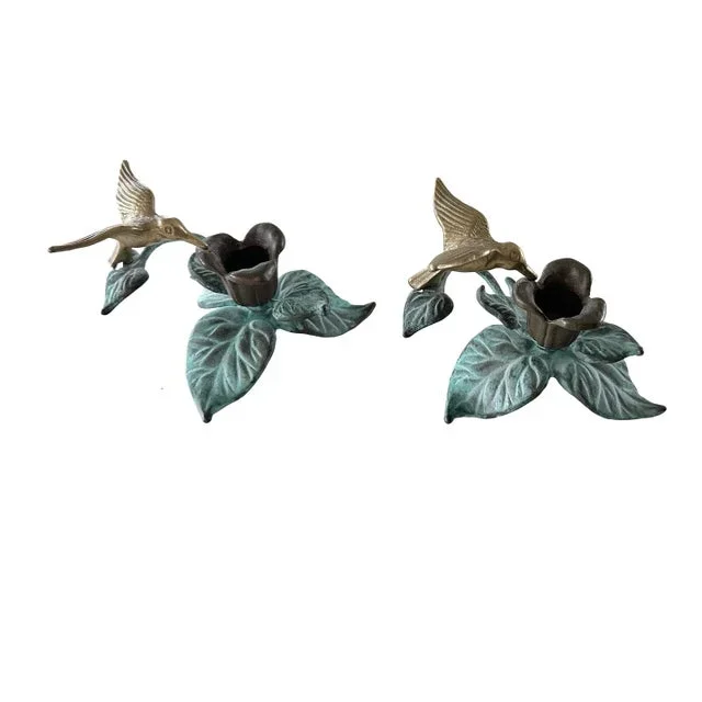 1970s Gatco Solid Brass Hummingbird Candle Holders- Set of 2