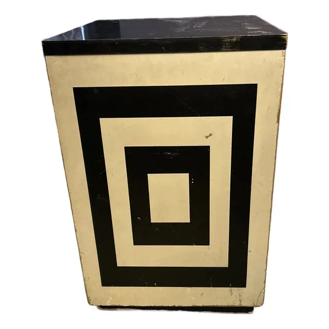 1970s Geometric Wood and Laminate Side Table/ Pedestal