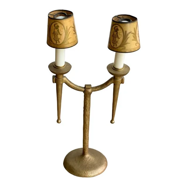 1970s Gold-Gilt Table Lamp With Antique Shades