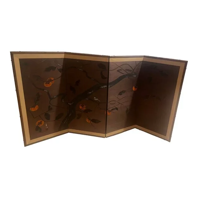 1970s Hand Painted Four-Panel Screen
