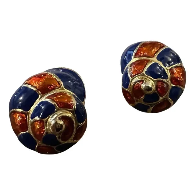 1970s High Quality Vintage Red and Blue Enamel Italian Shell Earrings