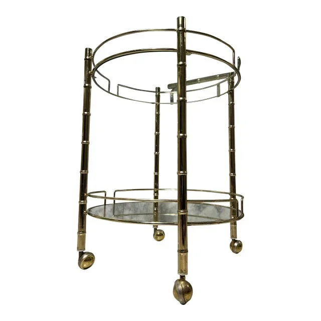 1970s Hollywood Regency Brass and Glass Bar/ Serving Cart