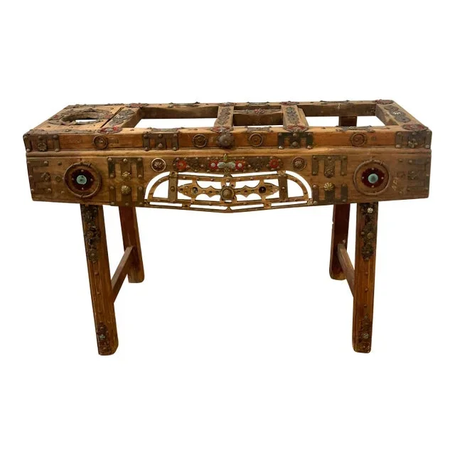 1970s Indian Carved Wood Decorated Table Plant Stand