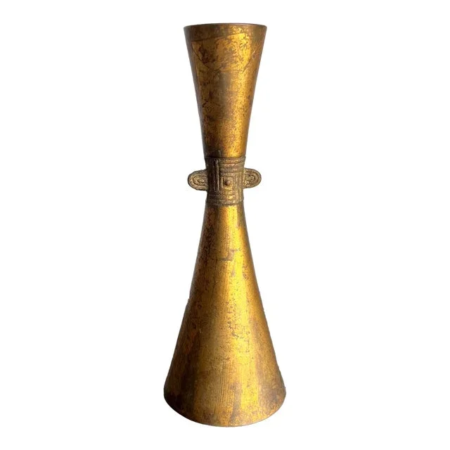 1970s Japanese Sculptural Tapered Bud Vase Gilt
