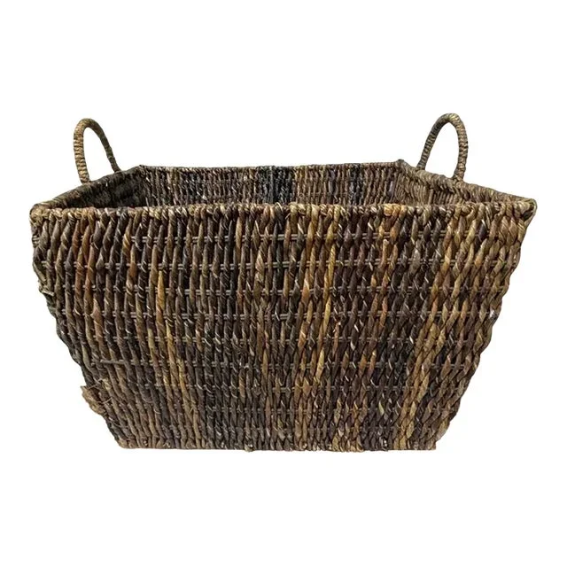 1970s Large Rustic Wicker Storage Basket With Handles