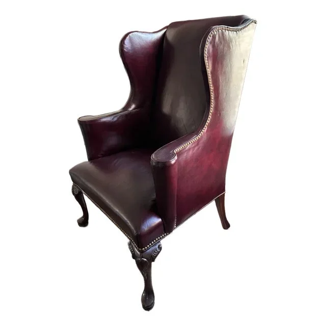 1970s Leather Wing Back Chair