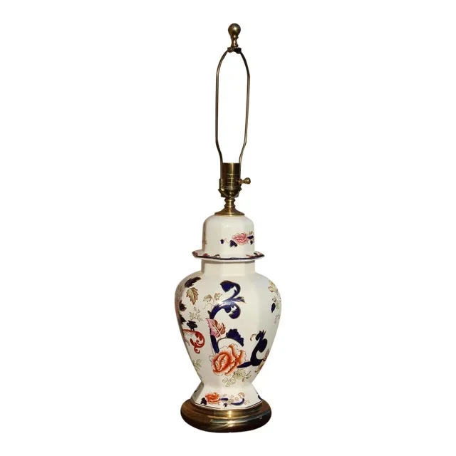 1970s Mason’s Ironstone Blue Mandalay Lamp on Brass Base