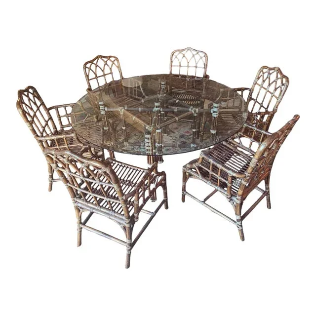 1970s McGuire Cathedral Style Dining Set of 8