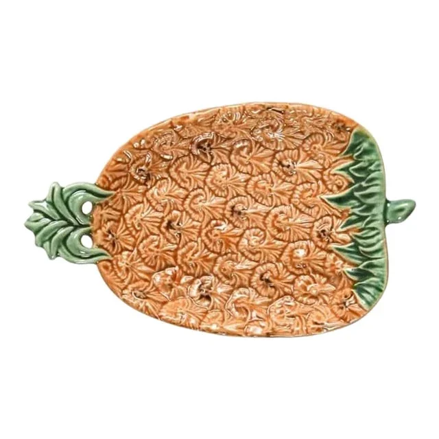 1970s Medium Pineapple Olfaire Majolica Serving Platter, Portuguese
