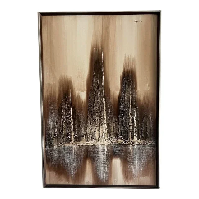1970s Mid-Centuiry Oil Painting Abstract Signed “Devine”, Framed