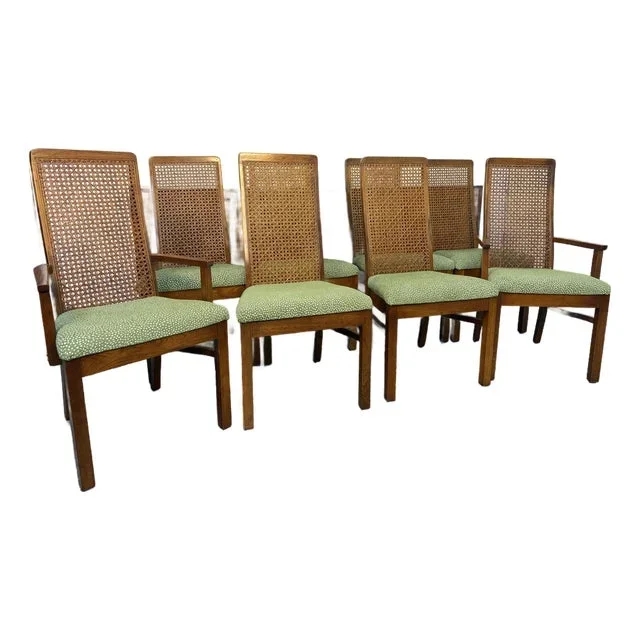 1970s Mid-Century Bernhardt Cane High Back Dining Chairs (8)