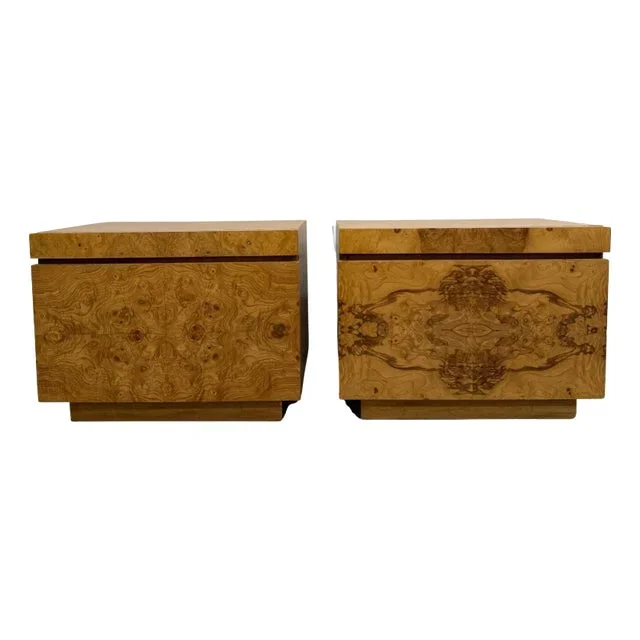 1970s Mid-Century Burl Wood Nightstands by Lane – a Pair