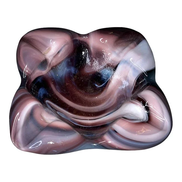 1970s Mid-Century Modern Amethyst Slag Glass Ashtray Catchall