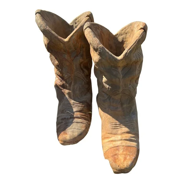 1970s Oversize Jumbo Concrete Cowboy Boot Planters – Set of 2