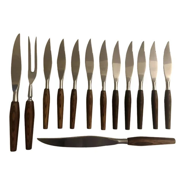 1970s Rosewood Mode Danish Sheffield England Knife Set- 13 Pieces