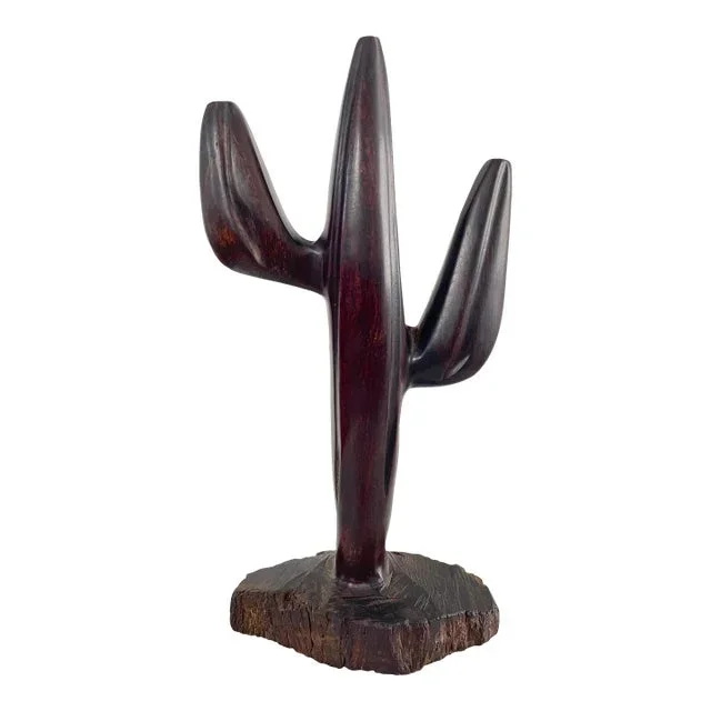 1970s Saguaro Cactus Tree Sculpture Hand Carved Iron Wood