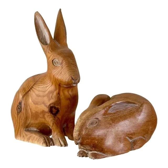 1970s Sarreid Wooden Rabbits- Set of 2