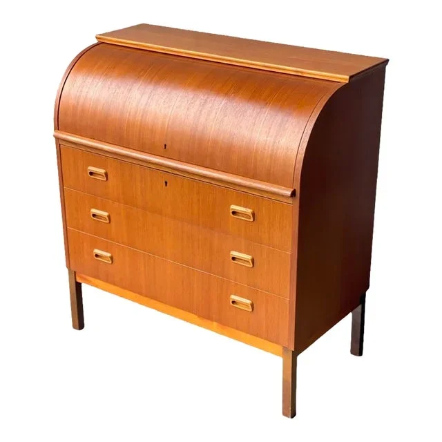1970s Scandinavian Teak Roll Top Desk