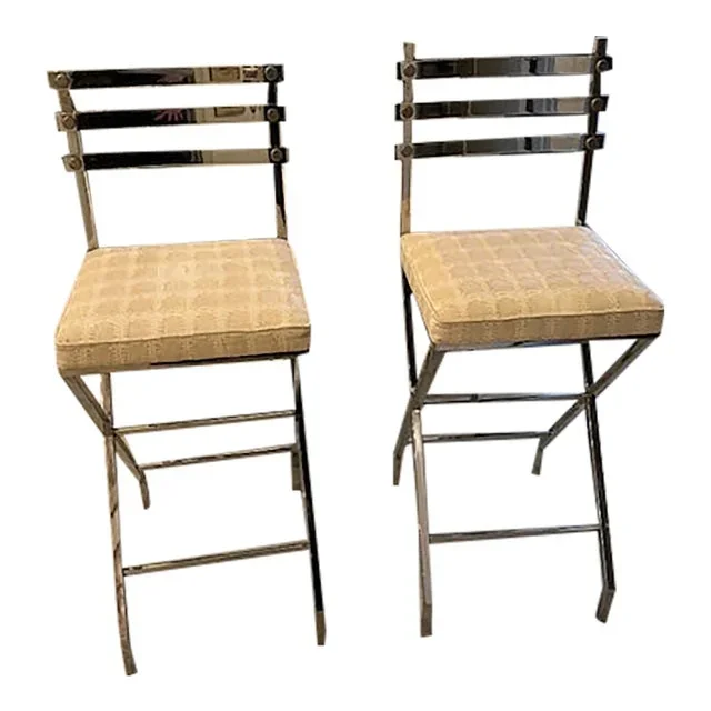 1970s Set of 4 Mid Century Chrome Counter Stools