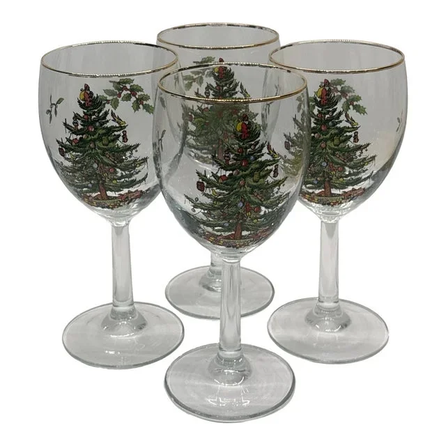 1970s Spode Christmas Tree Wine Glasses- Set of 4