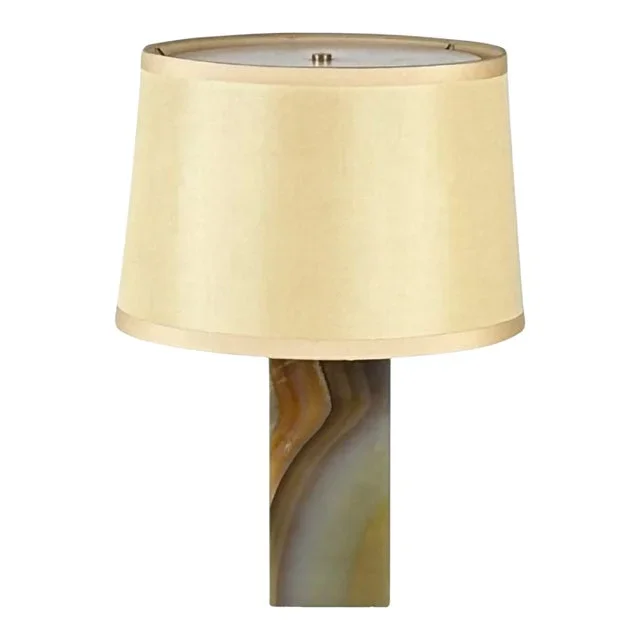 1970s Veined Onyx Table or Desk Lamp With Custom Silk Shade and Diffuser