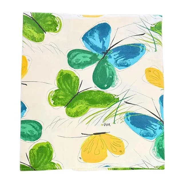 1970s Vera Neumann, Butterfly Design, Cotton Rectangular Tablecloth