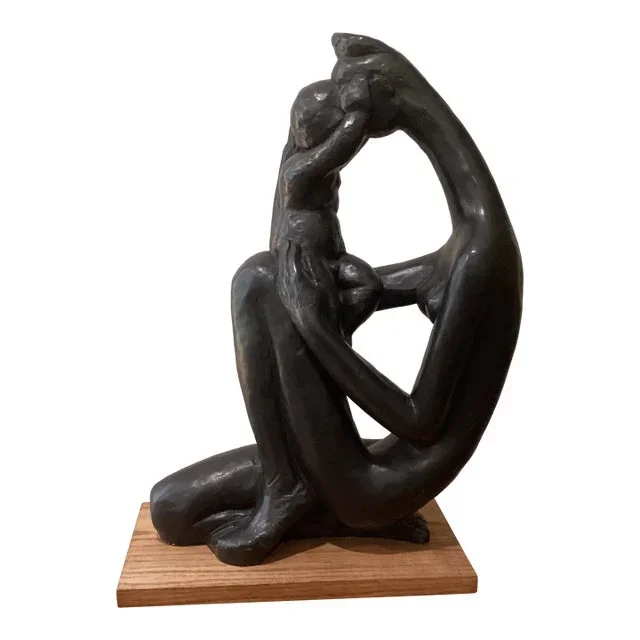 1970s Vintage Abstract Patinaed Sculpture ” Mother and Child” by Manuel Carbonell for Austin Productions