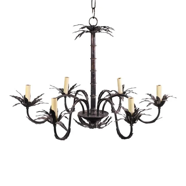 1970s Vintage Black Palm Leaves Chandelier