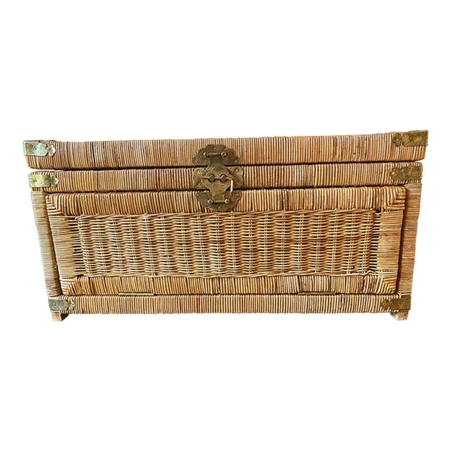 1970s Vintage Handwoven Wicker Trunk/Chest With Brass Hardware ~ Opens From Top & Front