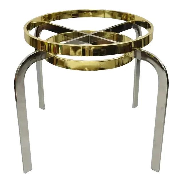 1970s Vintage Mid Century Modern Milo Baughman Style Chrome Brass Round Side Table