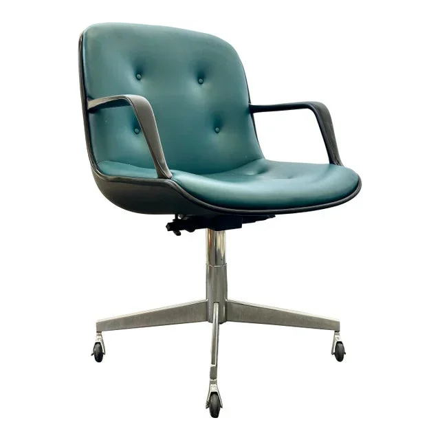 1970s Vintage Steelcase 451 Office Chair Teal/Chrome