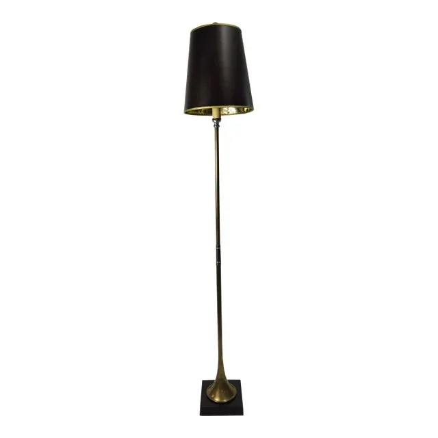 1972 Chapman Brass Floor Lamp With Original Black & Gold Shade