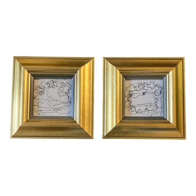 1980’s 2 Original Wayne Cunningham Abstract Ink Drawings Framed-A Pair