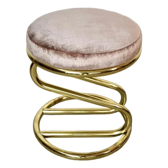 1980’s Art Deco Hollywood Regency Brass & Velvet Vanity Stool