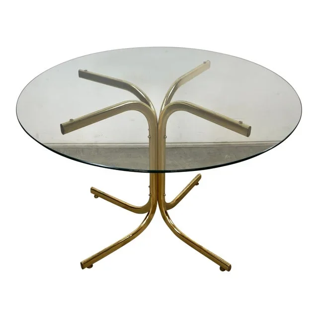 1980’s Hollywood Regency Brass & Glass Round Dining Table