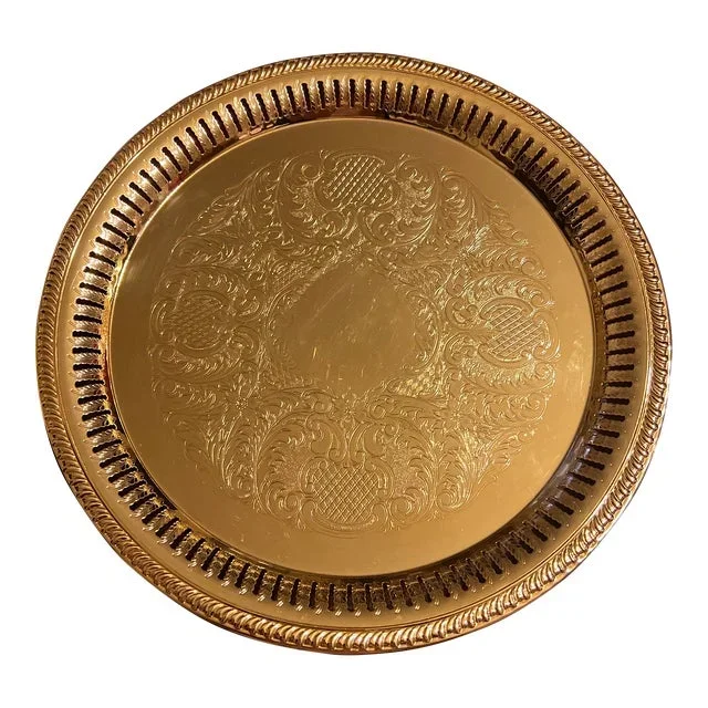 1980s 24 Karat Gold Plated Serving Service Tray