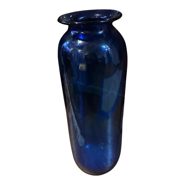 1980s Blenko Cobalt Blue Large Floor Vase With Blenko Label