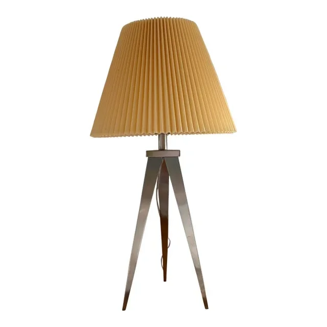 1980s Brushed Steel Tripod Table Lamp