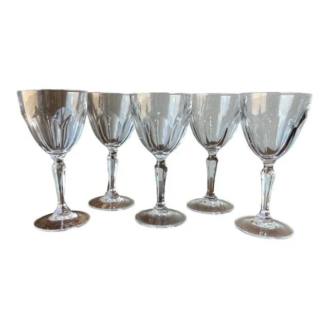 1980s Cristal D’Arques Durand Washington Pattern Crystal Wine Glasses- Set of 5