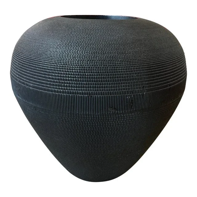 1980s Flute Chicago Large Corrugated Cardboard Vase Postmodern Design