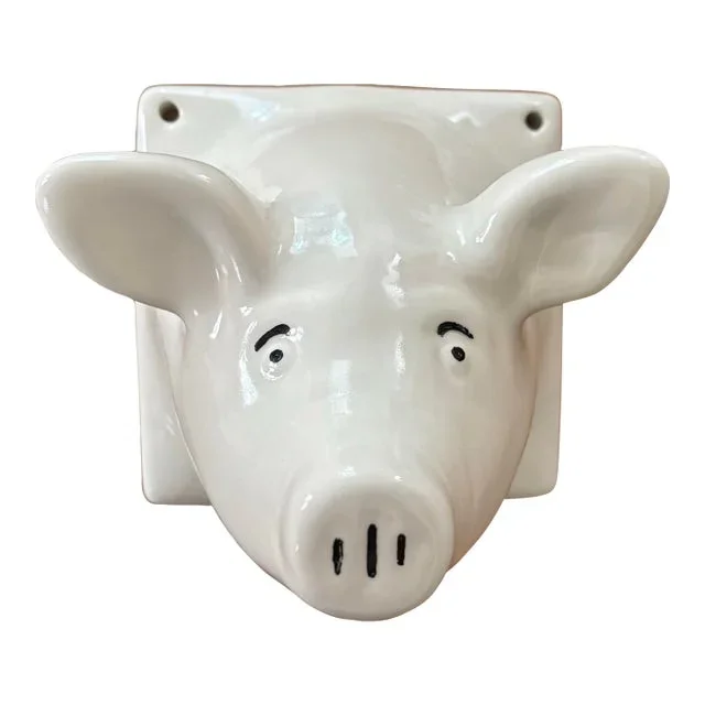 1980s Folk Art Ceramic Pig Wall Hanging