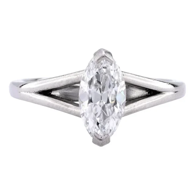 1980s Gia 1.16 Carat Marquise Cut Diamond Platinum Engagement Ring