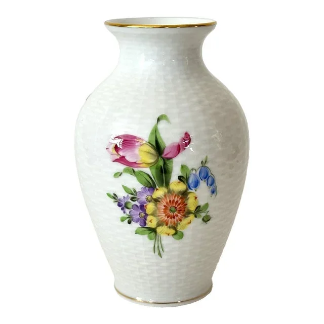 1980s Herend Printemps Hand-Painted Floral Bouquet Small Vase