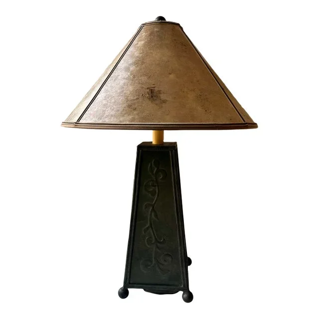1980s Leather Table Lamp With Mica Shade