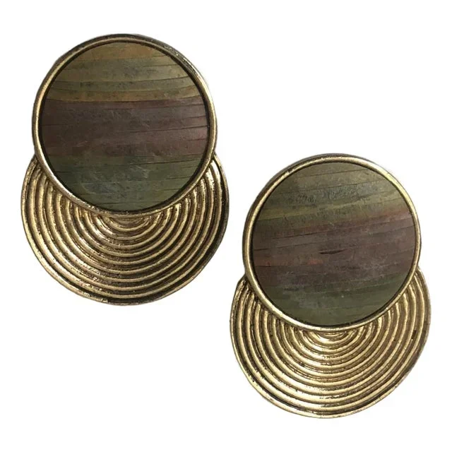 1980s Les Bernard Abstract Sunset Gold Earrings – Set of 2