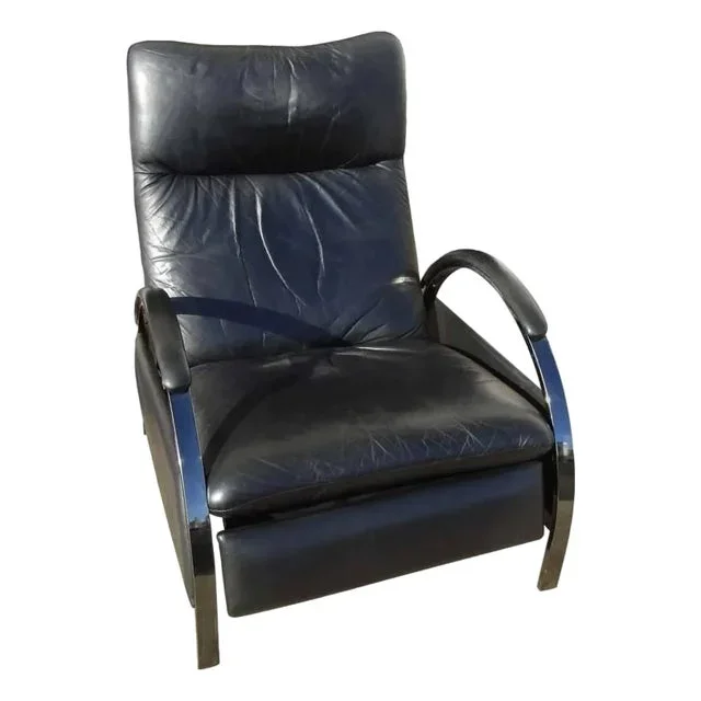 1980s Milo Baughman Style Reclining Leather Lounge Chair